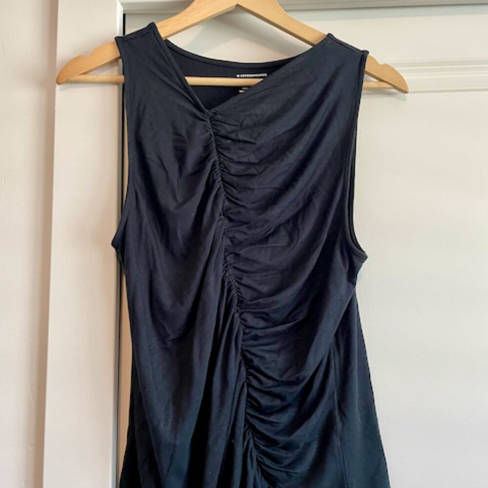 ANTHROPOLOGIE Ruched Black Sexy Sleeveless Top, Size Large